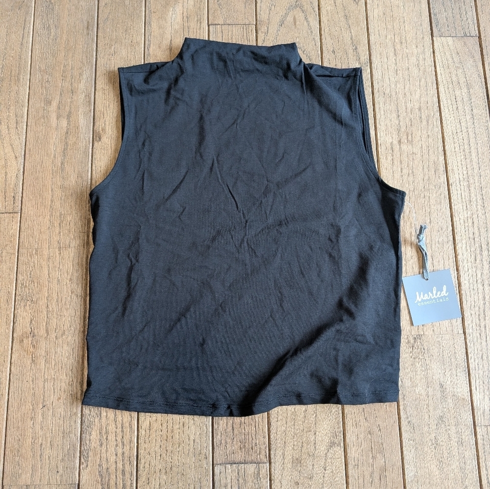 Nwt Women's Marled Essentials Black Mock Neck Sleeveless Tank Top Size Medium